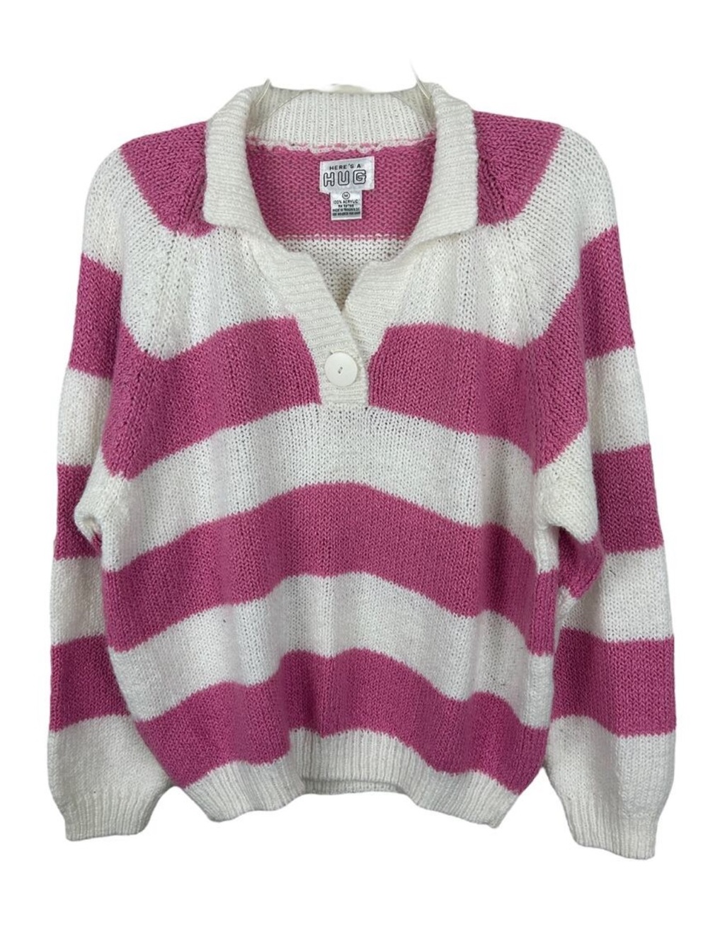 Y2K 90s Chunky Varsity Polo Collared Long Sleeve Sweater M